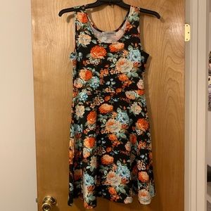 Tomsware Black Floral A-line Dress Large